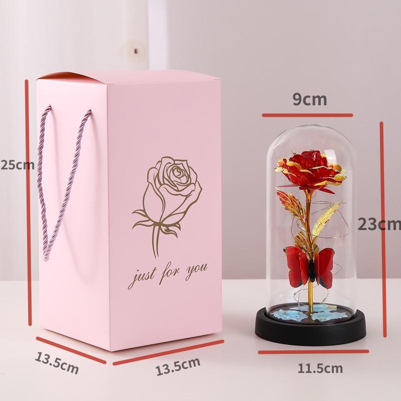 Glass Cover Rose Immortality Flower with Lamp Qixi Valentine's Day Gift Creative Decoration Decorations