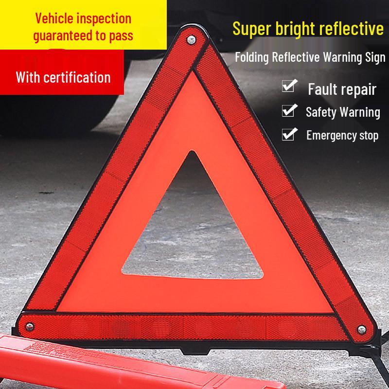 Reflective Emergency Triangle Warning Sign - Compact Folding Design for Vehicle Safety