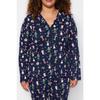 Navy Blue Patterned Knitted Pajama Set Tbbaw24ai00002