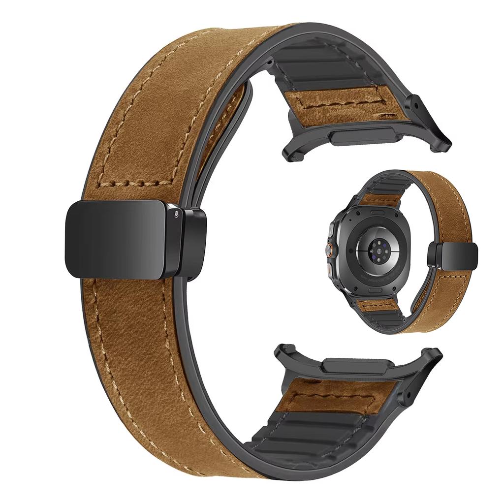 Leather Silicone Watch Band for Samsung Galaxy Watch 7 Ultra 47mm Magnetic Watchband for Samsung Galaxy Ultra 47mm Watch Straps