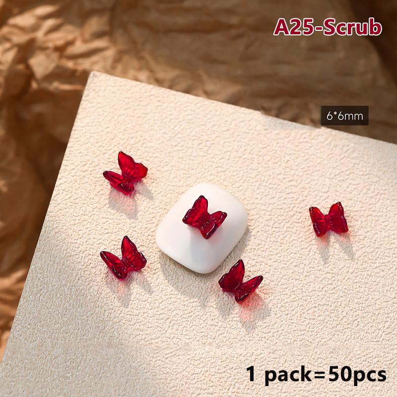 50Pcs French Style Bows Nail Accessories Mixed Size 3D Wine Red Bowknot Nail Charms Kawaii Winter Nail Art Decoration Cute Parts