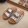 French small fragrant style slippers women's summer wear 2025 new Internet celebrity fashion rhinestone flat bottom beach sandals