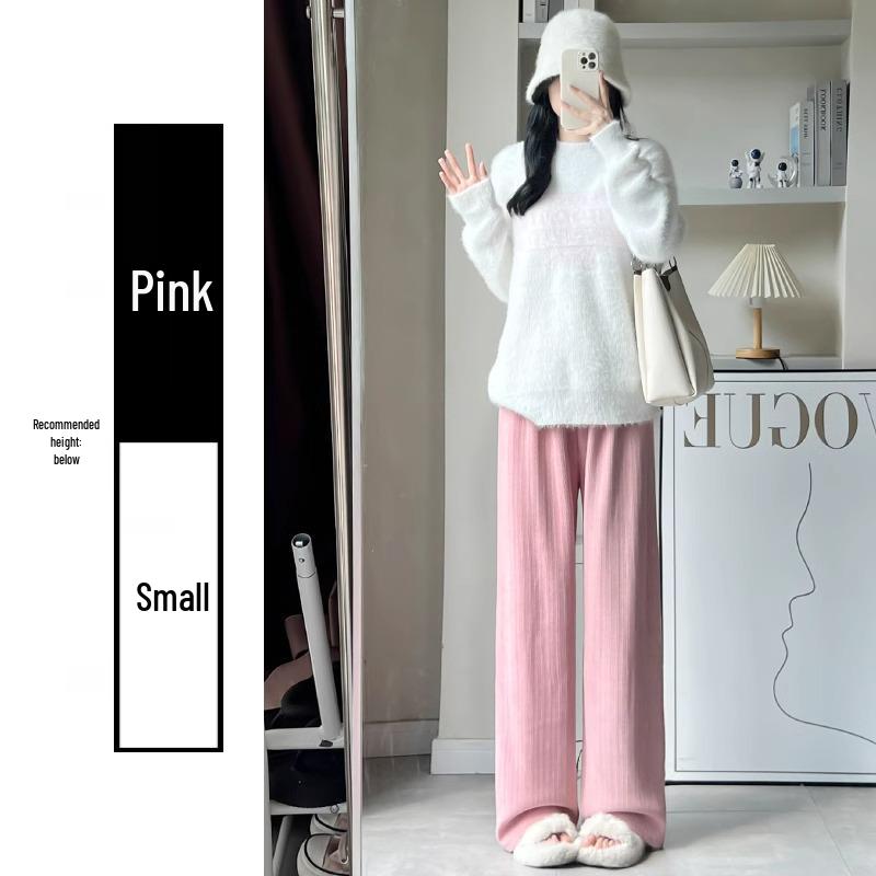 

Маленькие брюки с высокой талией и широкими штанинами, из розового шенилла с флисовой подкладкой, с принтом в виде колосьев пшеницы, для осени/зимы S (80-95 jin)