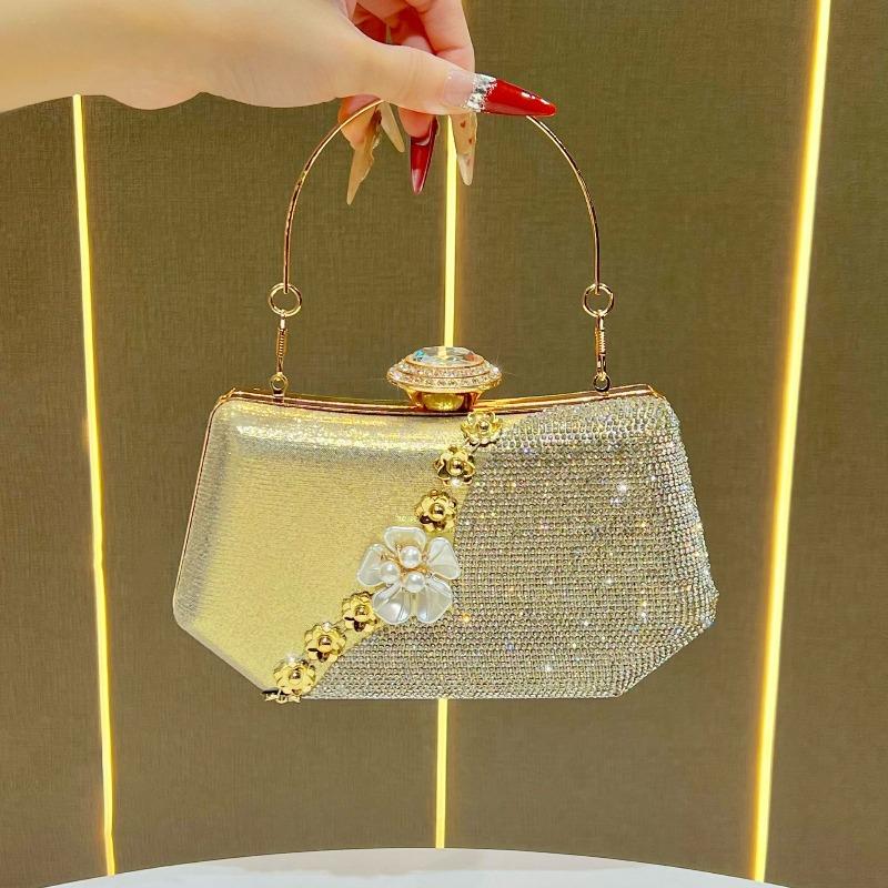 Сумка-клатч - Маленькая цветочная вечерняя сумочка - Банкетная сумочка с бисером - Сумка для вечернего платья золотой