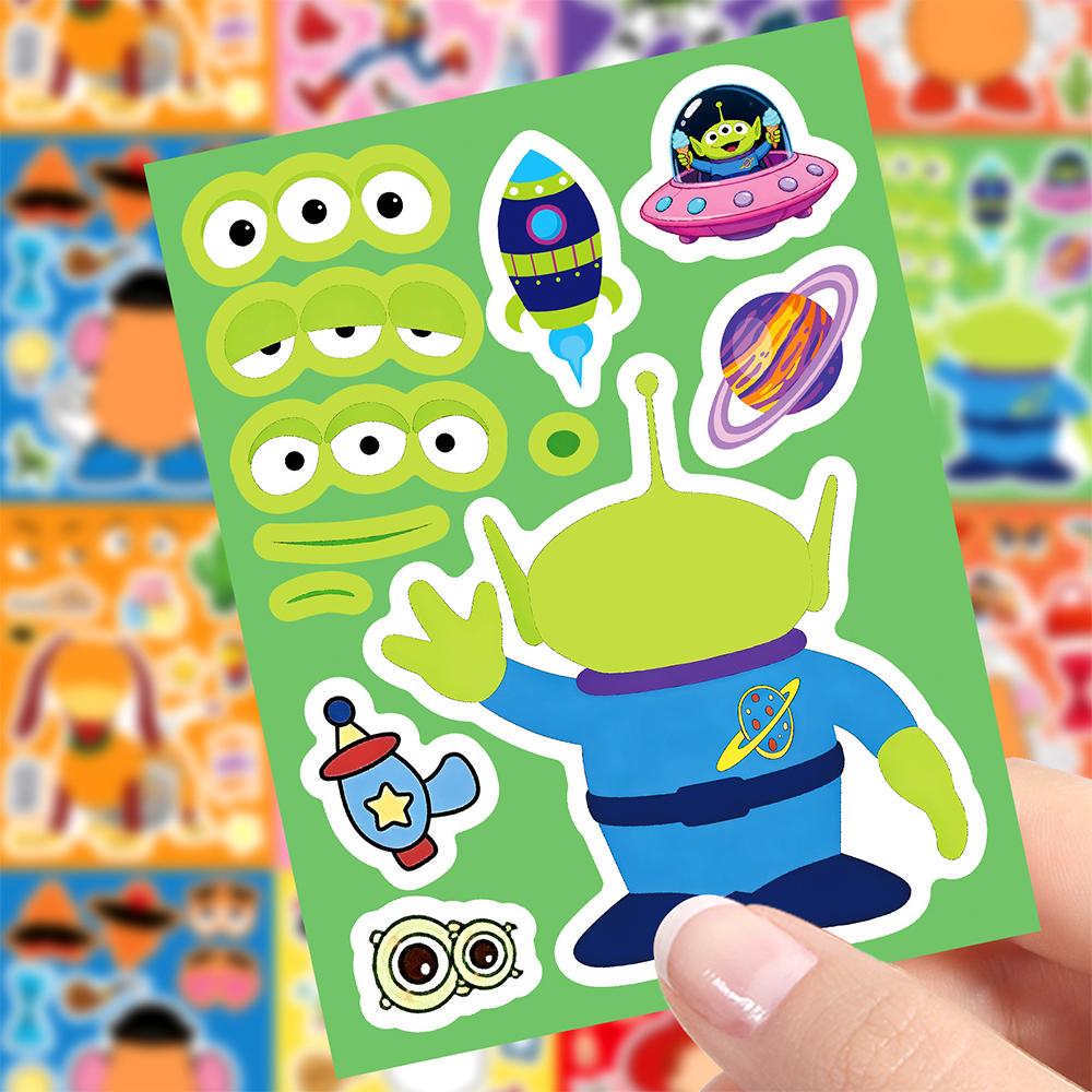 8/16Sheets Puzzle Stickers Game Make a Face DIY Assemble Jigsaw Toys Theme Party Decoration Decals Gifts