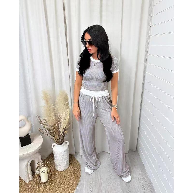 JPNTKY Women's Fashion Casual Short Sleeve O-Neck Pants Suits