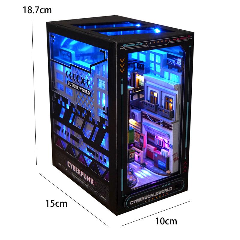 Bücherregal-Set Puppenhaus Holz Beleuchtet DIY Buchnische Bausatz 3D Puzzle Zusammenbau Gebäudemodell Buchstützen Geburtstagsgeschenke für Erwachsene