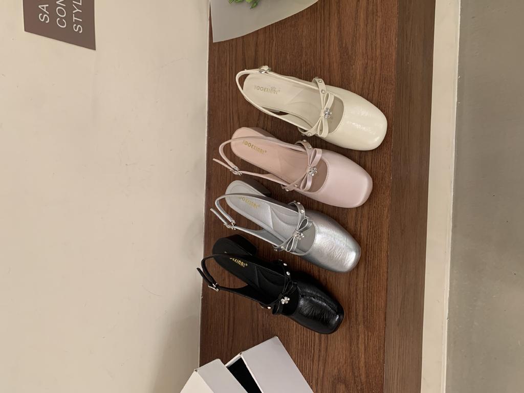 2025 new summer round head with rhinestone bow empty Mary Jane women's shoes