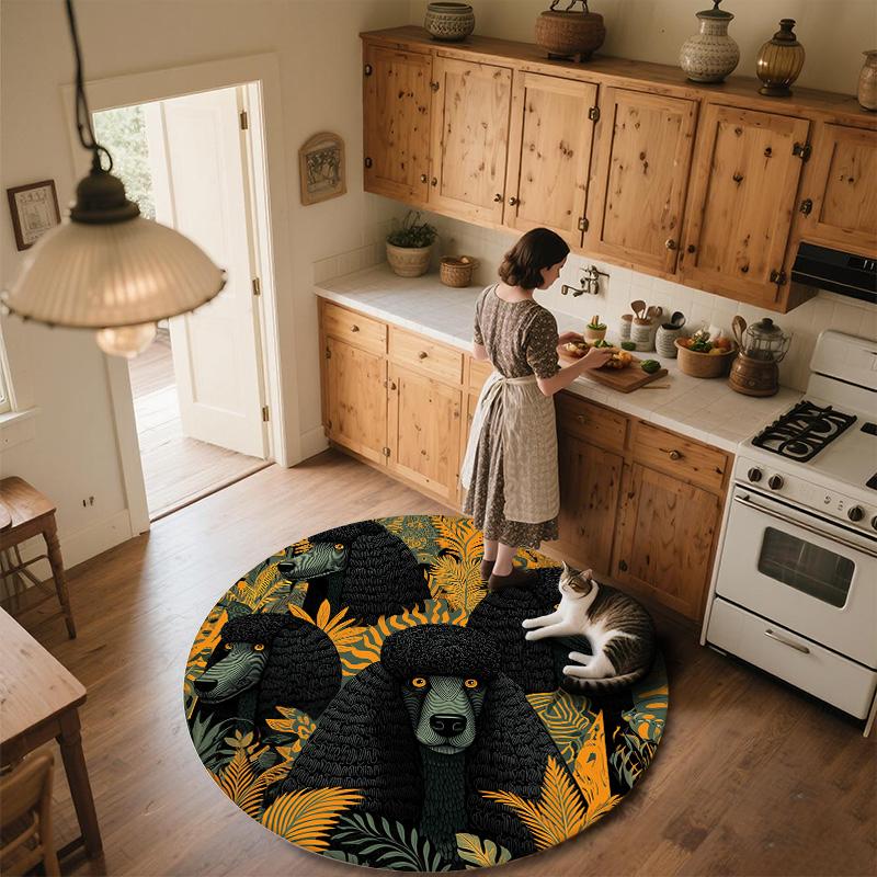 Floral Cat and Dog  Round Area Rug,Carpet Rug for Living Room Bedroom Sofa Playroom Decor,Non-slip Floor Mat