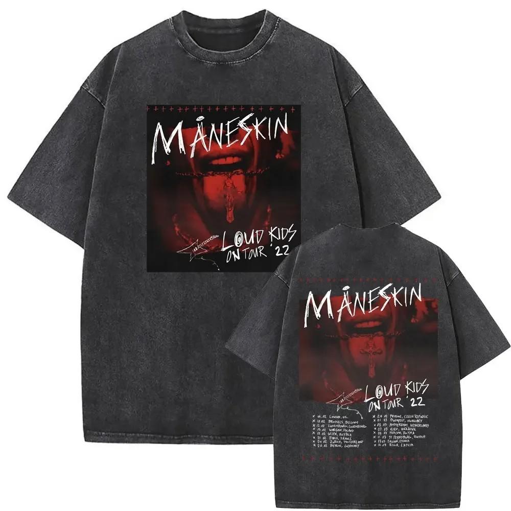 Maneskin Cotton Oversized Mneskin TShirt Washed Italian Rock Band Tee Unisex