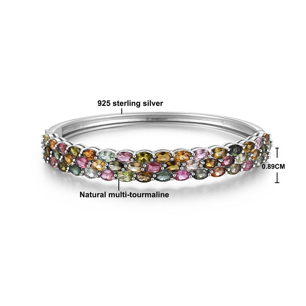 Natural Multi-Tourmaline Silver Bangle S925 Silver Fine Jewelry with Colorful Real Gemstones Fine Jewlery for Women Nice Gift