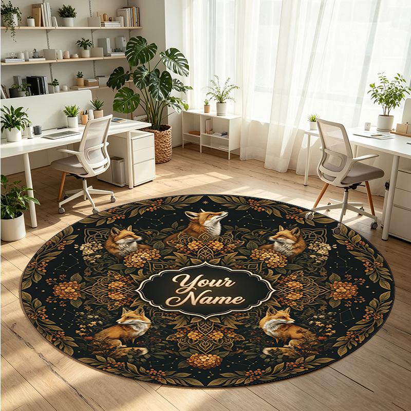 Wild Animals (176) Theme Round Crystal Velvet Rug Custom Name Text Personalized Floor Mat Home Decor Non Slip Crystal Carpet