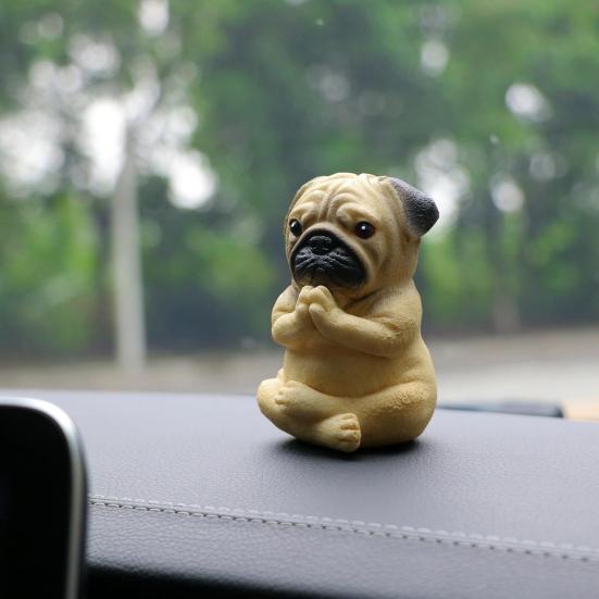 Yoga Meditation Dog Ornament Sitting Pug Figurine Statue Animal Sculpture Indoor Outdoor Garden Home Office Desktop Decoration