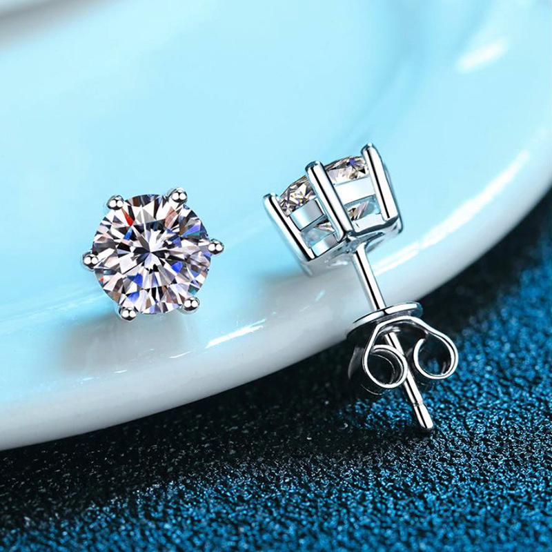 S925 Plated Sterling Silver Needle Earrings Classic Six-claw Stud Earrings Platinum Plated Temperament Simple Earrings Stud Earrings 2026