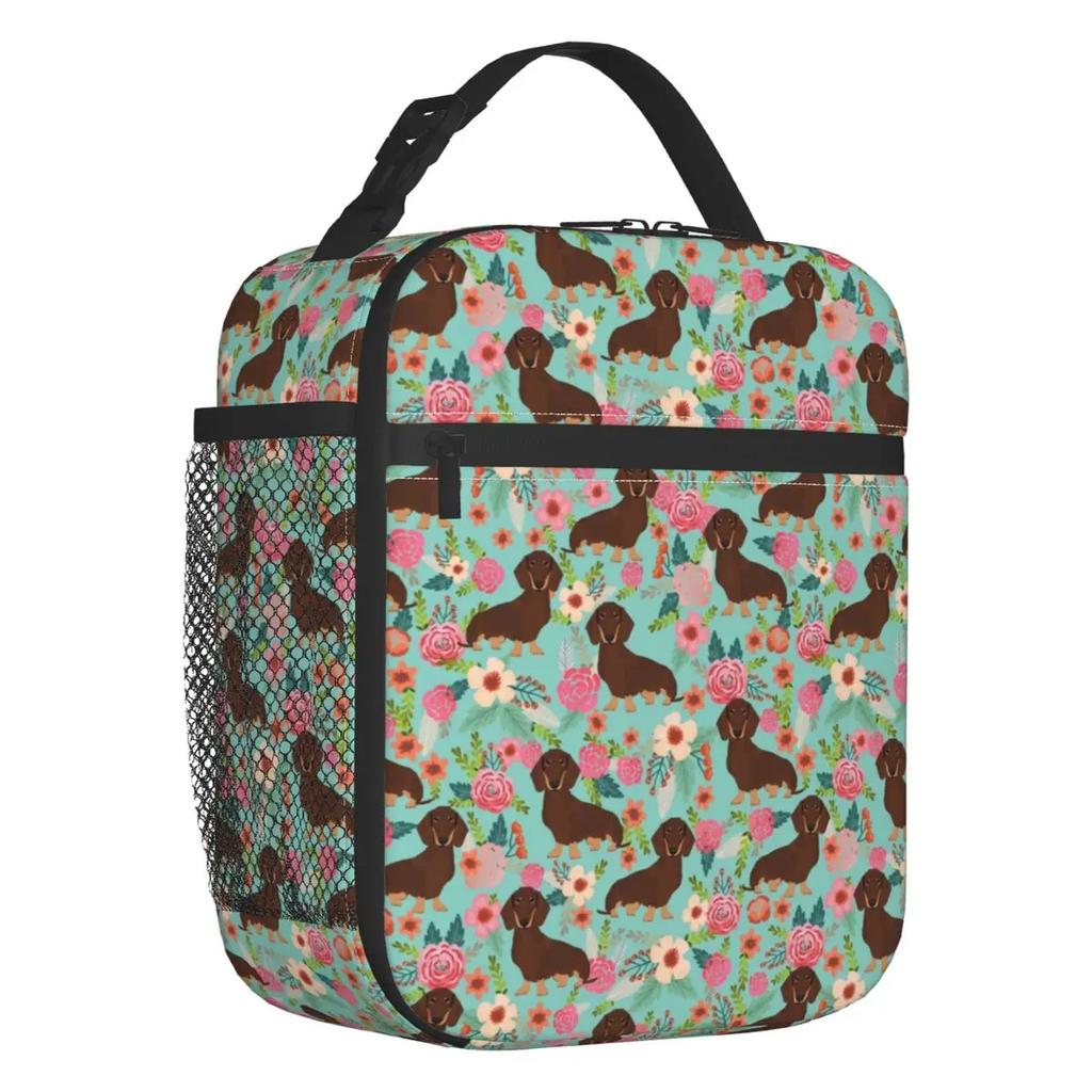 Long Hair Dachshund Sausage Dog Print Thermal Insulated Lunch Bags Pet Wiener Portable Lunch Container School Storage Food Box