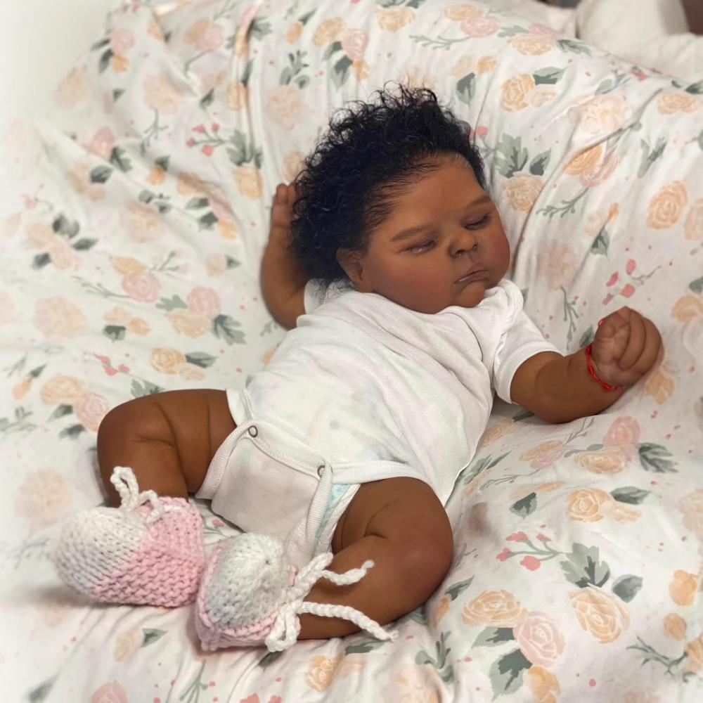 Brand 19 Inch Full Vinyl Body Reborn Babies Doll Peaches Hand Painted Dark Skin Emulation Doll Realistic Sleeping Girl Baby Doll Toy Gift for Children