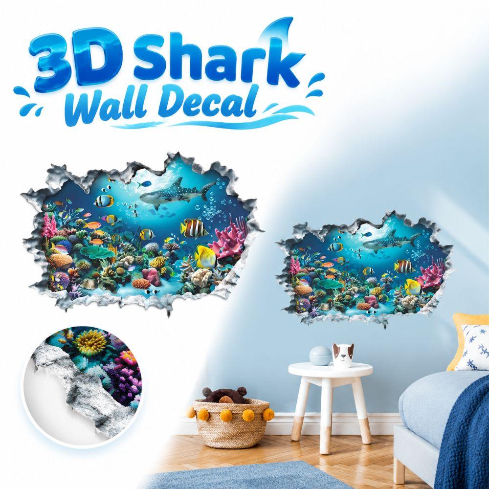 Removable 3D Underwater World Shark Wall Sticker Underwater World Wall Art Sticker Bedroom Decor