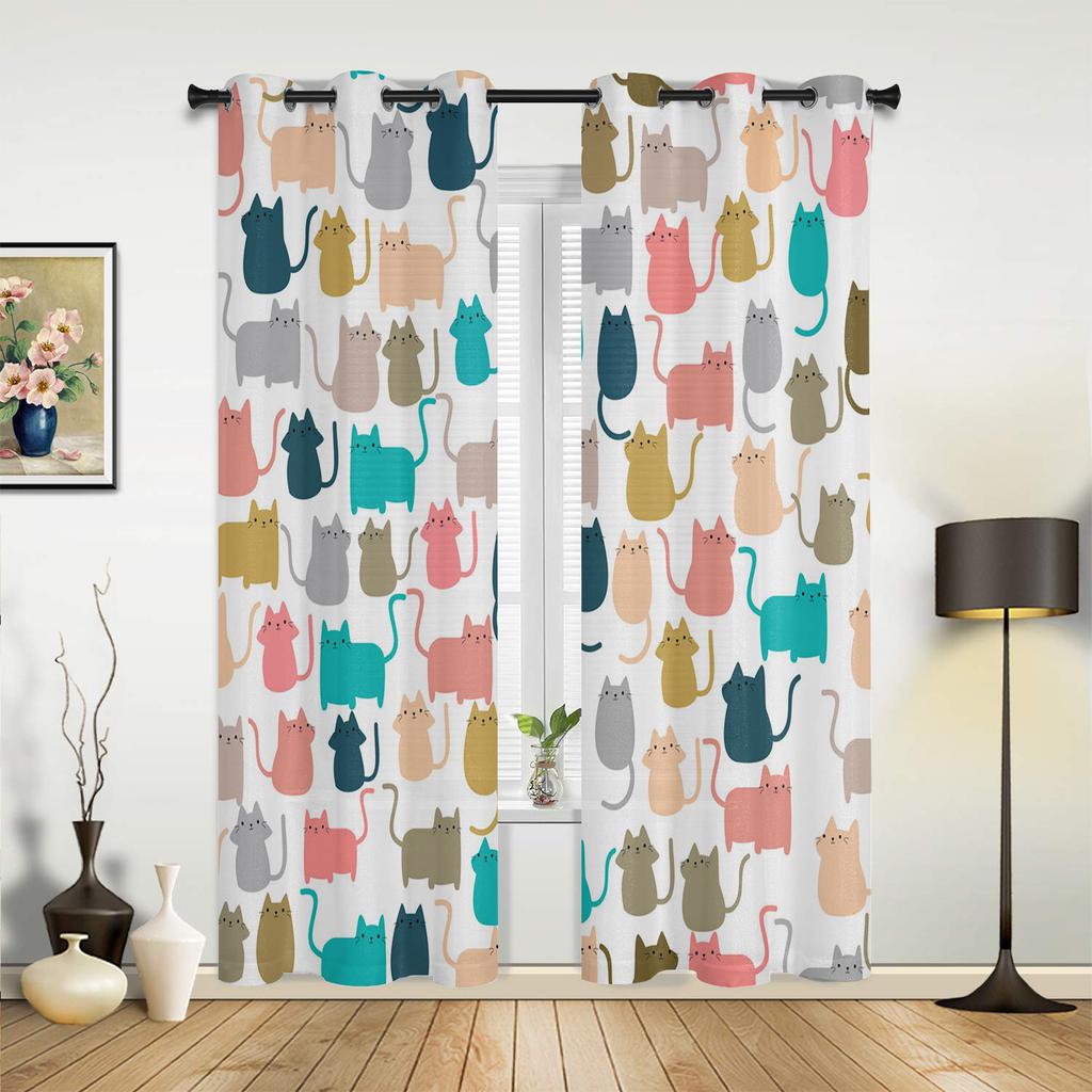 Cortinas de corda de gato de desenho animado para quarto, sala de estar, cortinas de cozinha, quarto infantil, cortina de janela, decoração moderna para casa