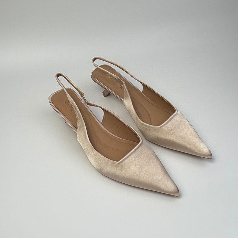 Fashion Fashion Silk Women Medium Heels Sandals Shoes Female Pointed Toe Footwear Shallow Ladies 3.5CM Heels Sandals Slip On Shoes Pumps