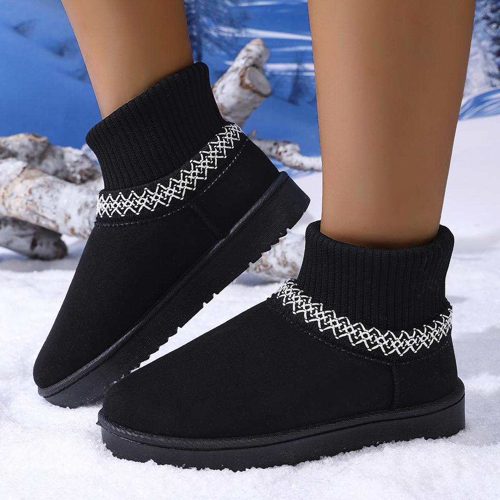 Casual Ethnic Embroidery Snow Boots Women 2025 Soft Thick Bottom Short Plush Snow Boots Winter Warm Knitted Boot Tube Shoes