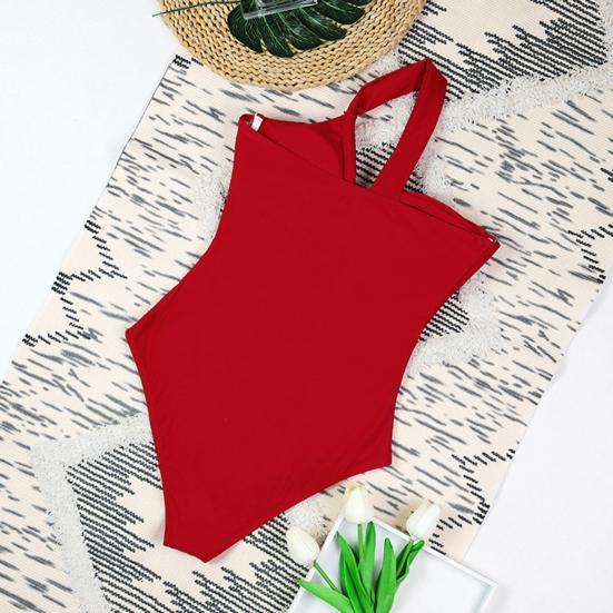 Women One-Piece Swimsuit One Shoulder Padded Steel Support Metal Buckles Monokini Sexy S-Shaped Figure