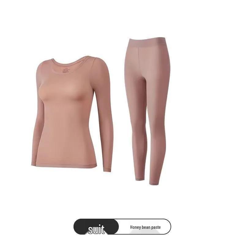 Women's Hyaluronic Acid Skin-Enhancing Thermal Underwear Set: Long Sleeve Top & Long Pants, Round Neck, High Elasticity, Warm Autumn Wear.