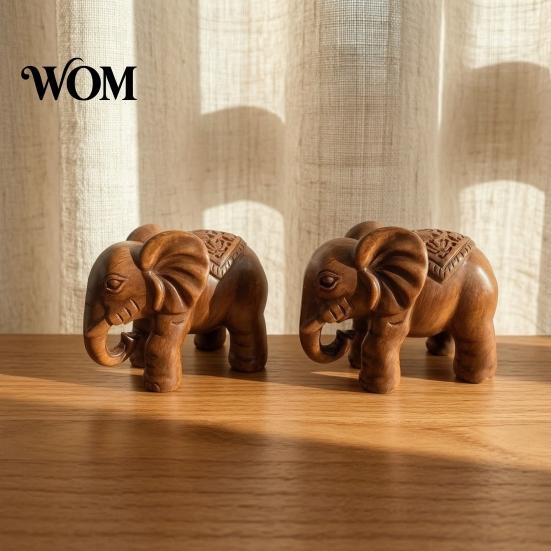 Traditional Chinese Craft Elephant Figurine Ornament, Resin Wood Grain Statue, Auspicious Entryway Decorative Accent Animal Sculpture for Home Office