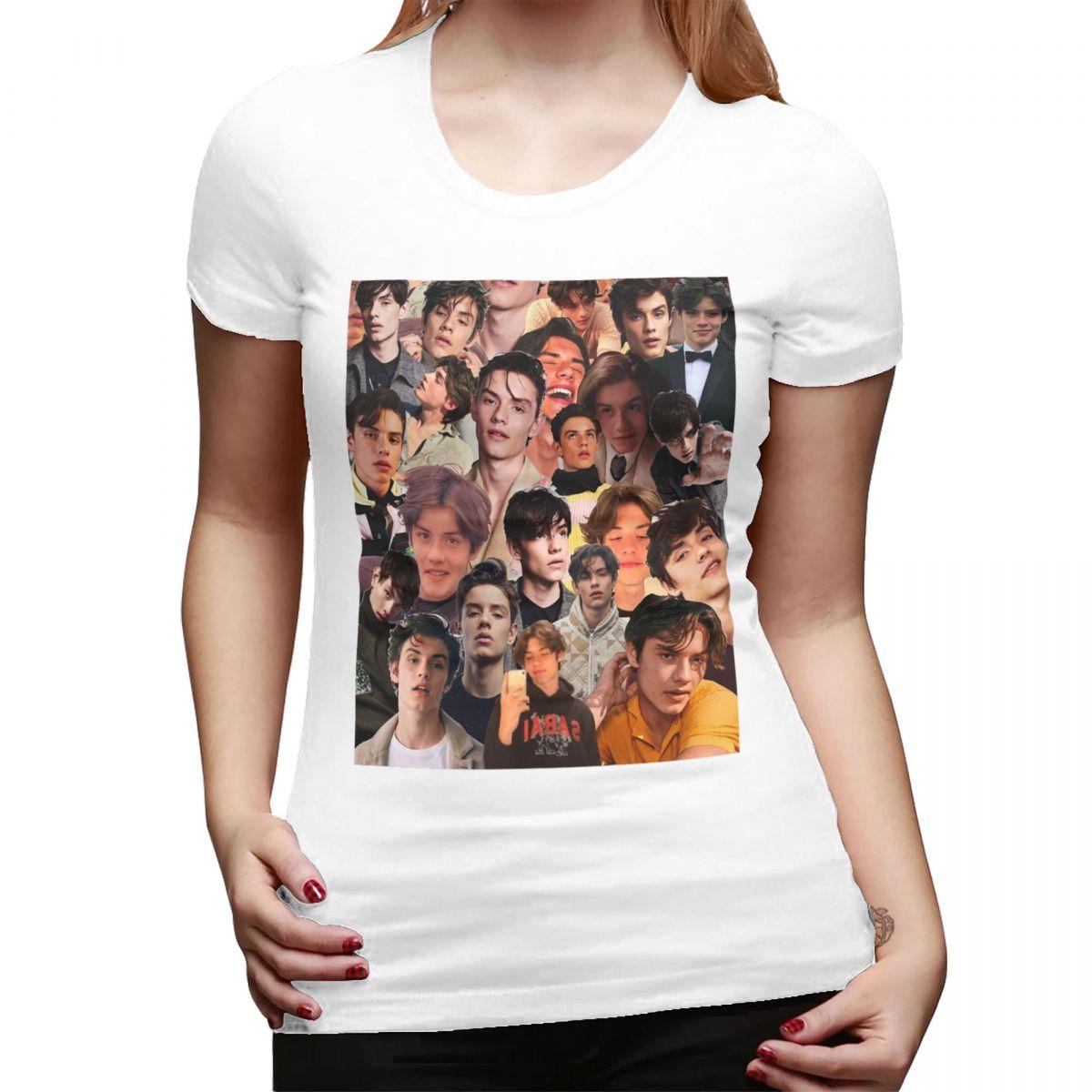 Louis Partridge Photo Collage TShirt for WOMEN Round Neck Streetwear T Shirts WOMENs Tees Short Summer Clothes Tops S