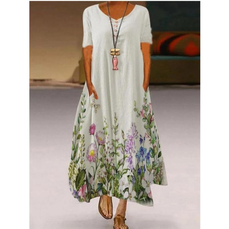 

IHUASU Fashion Summer Spring Short Sleeve O-Neck Casual Dresses S