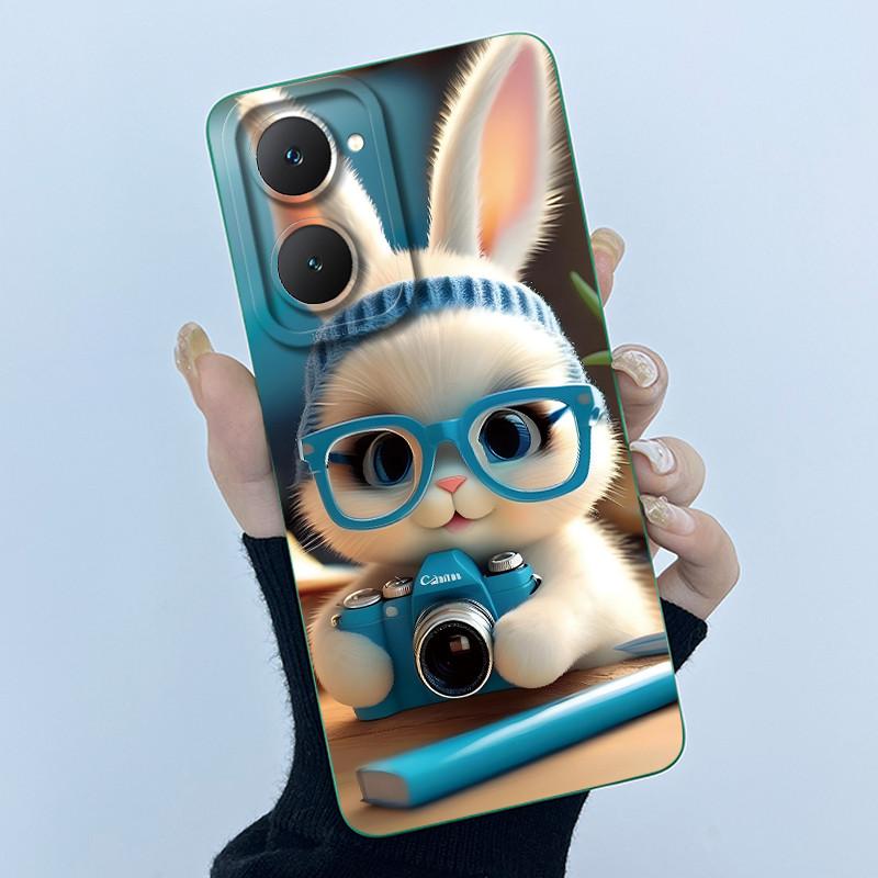 For Vivo Y03 Y03T Y18 Y18E Y18S Y17S Y28S Y02 Y02A Y02T Lovely Cartoon Matte Liquid Soft Silicone Camera Protection Cover Case