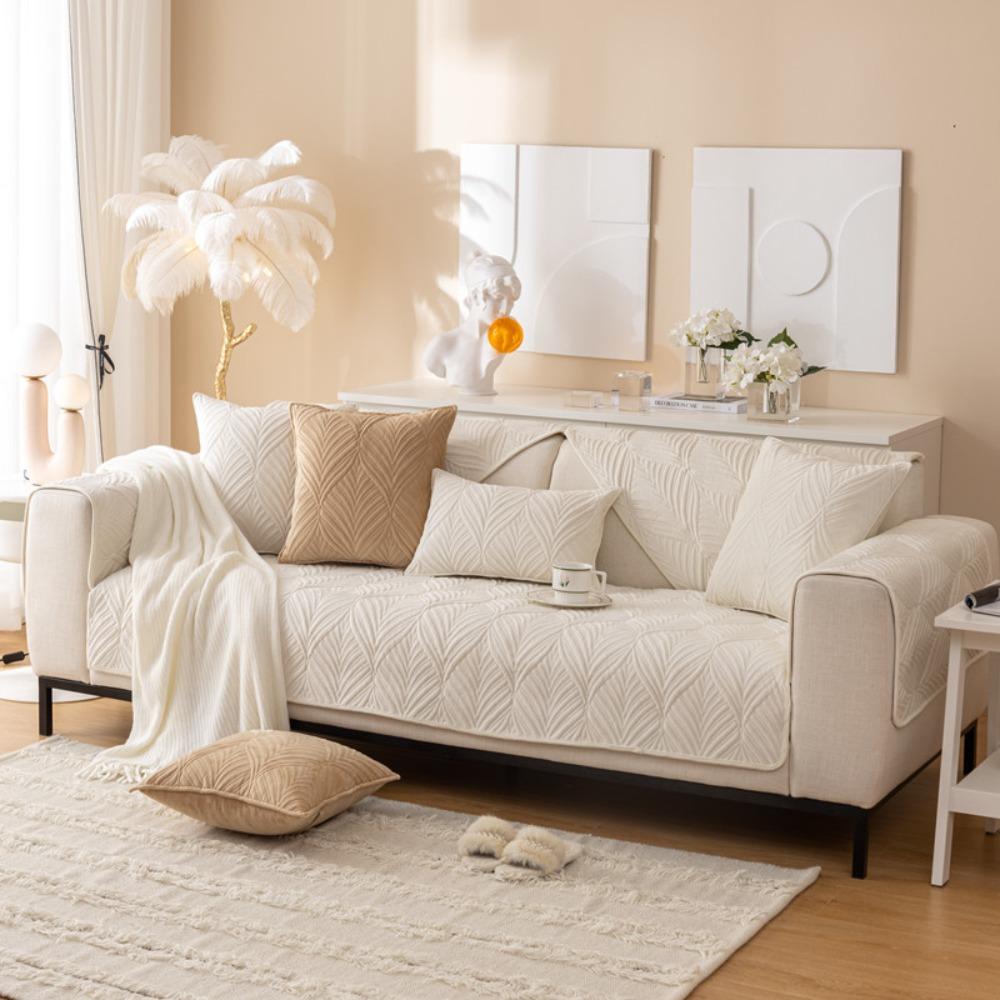 Soft Fluffy Quilted Slipcover Non Slip Modern Simple Sofa Cushion Cover Winter New Solid Color