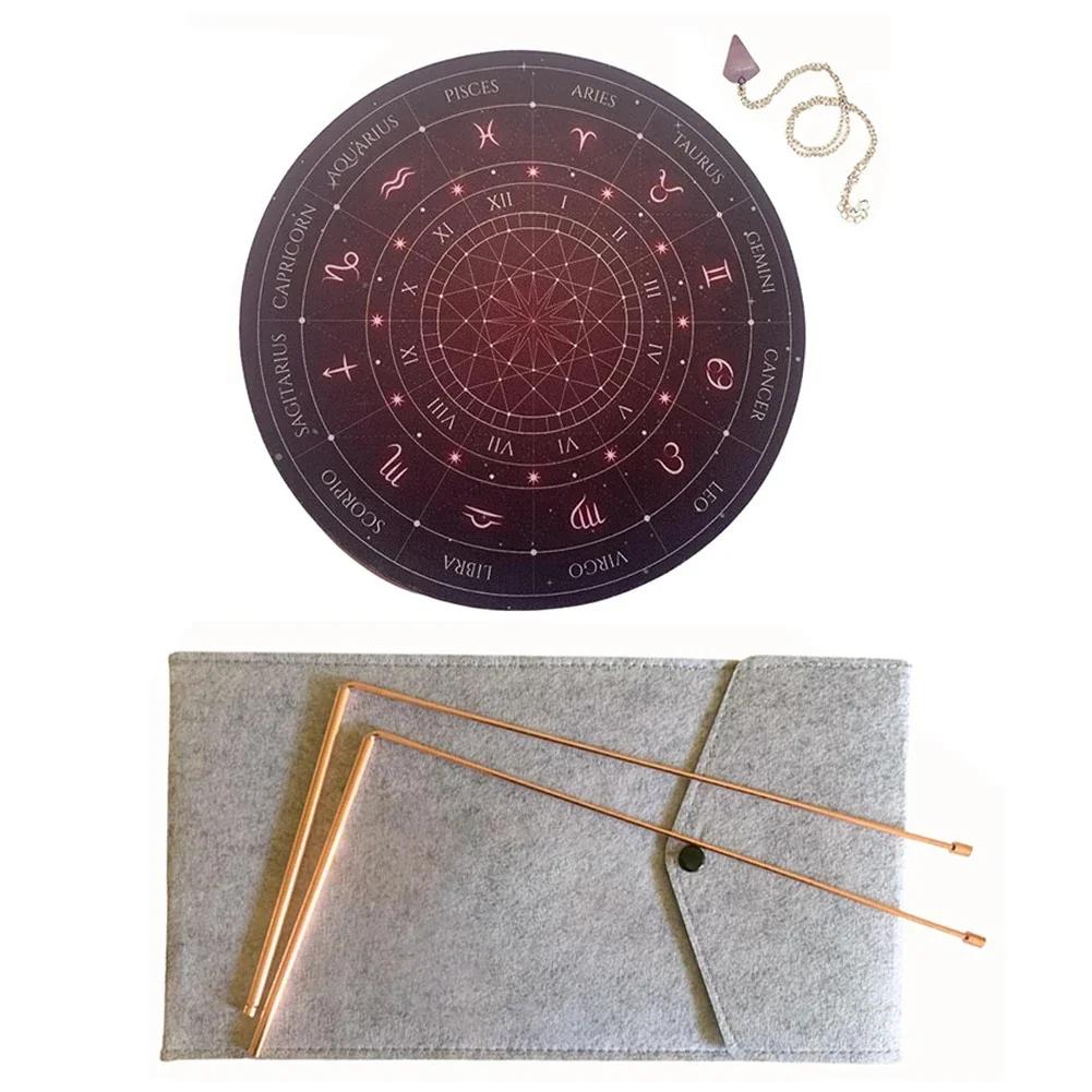 Copper Dowser - 2 Pieces Dowsing Rods + Dowser Pendulum + Fortune Teller Mat For Divination Measurement & Analysis Instruments