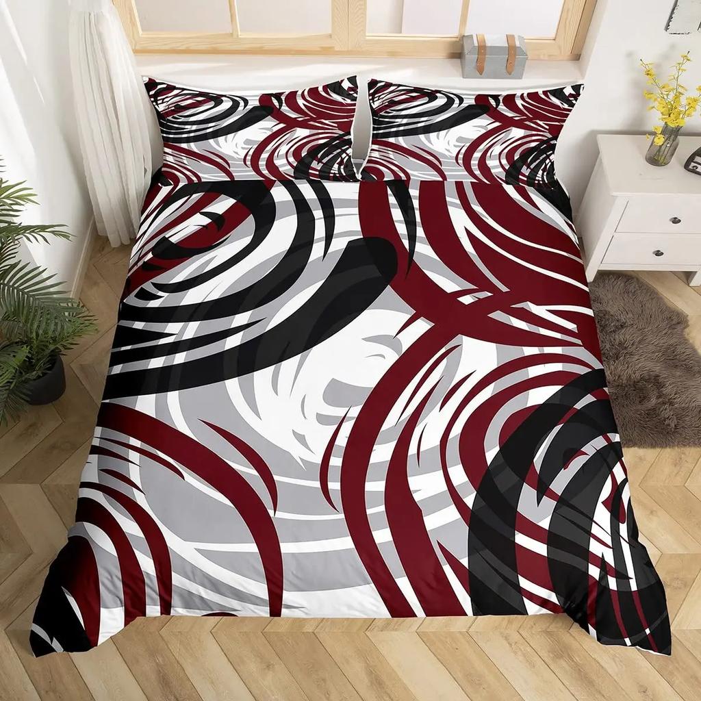 Geometric Squares Duvet Cover Set Red Beige Circle Bedding SetModern Simple Style Comforter CoverAbstract Art Quilt Cover King