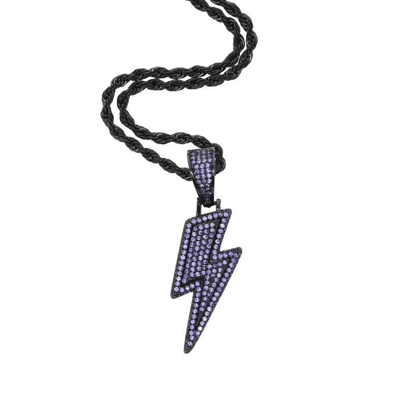 Hip Hop Lightning Pendant Necklace With Zirconia Accents Copper Chain Dual Tone Gold Platinum 60cm Geometric Jewelry