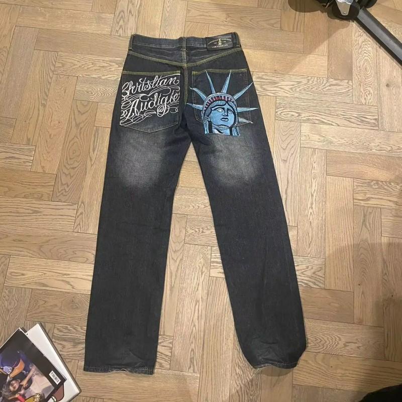 High-Waisted Wide-Leg Straight Cut Denim Jeans