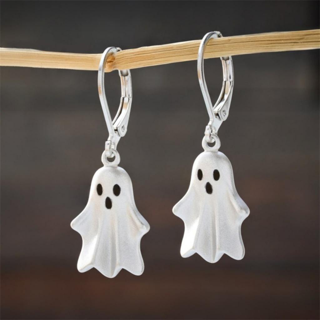 Minimalistisches Halloween Antiksilberfarben Geist Anhänger Ohrringe Halskette Set Niedliches Geist Schmuckset Gotisches Geschenk Für Frauen Männer