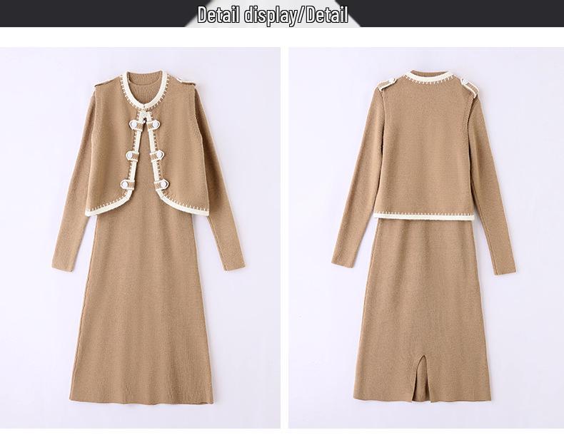 Goddess Style Knitted Two-Piece Set: Mid-Length Long-Sleeve Dress for Fall/Winter 2025