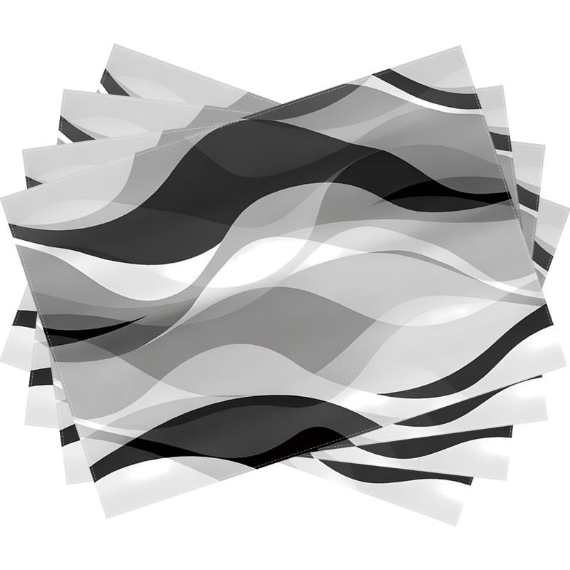4/6/8 Pezzi Tovagliette Astratte Geometriche, 12,99 X 17,72 Pollici Nero Puro, Grigio Scuro, Grigio Chiaro E Bianco Gradiente E Blocchi di Colore Ondulati Sottobicchieri,