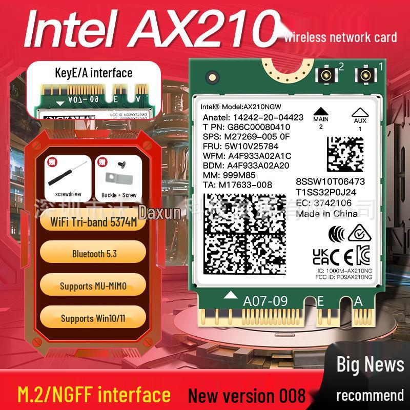 Compatible with Intel AX210 WiFi 6E Wireless Network Card 5G Bluetooth 5.3 for Laptop/Desktop M.2.