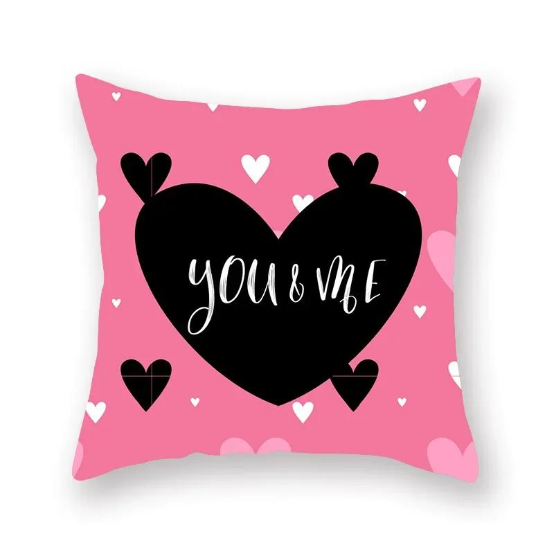Cute Pink Red Heart Print Home Decor Pillow Sofa Cushion Cover Valentine's Day  Pillowcase