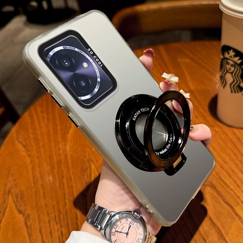 Laser Matte Hard Ring Magnetic Bracket Case For Oppo A5 Pro A5Pro A53 A5 A9 2020 Reno 13 Reno13 Realme 14 Pro Plus Stand Cover