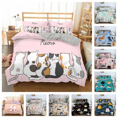 Lightweight 3D Cartoon Animal Bedding Set Cartoon Cat Down Duvet Cover 2/3 Piece Set for Children and Boys Room DE135 * 200 Soft Comfort Cove