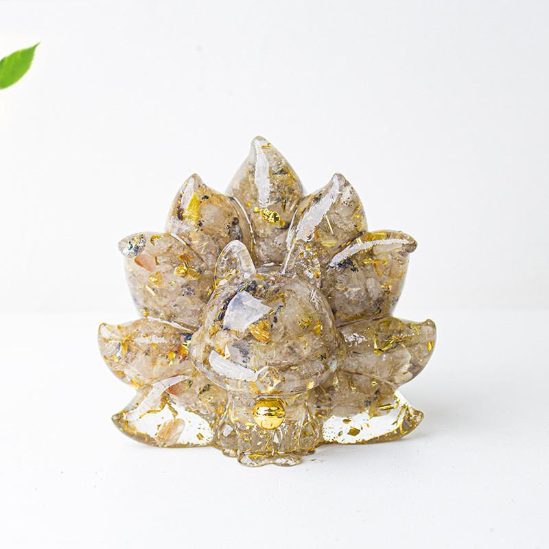 Mythical Creature Resin Crystal Nine Tailed Fox Ornament For Tabletop Decor Gift
