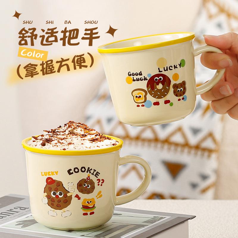Cute Gift Ceramic Cup Souvenir Cup Female Mug Cartoon Water Cup Household Coffee Cup With Lid Spoon Children