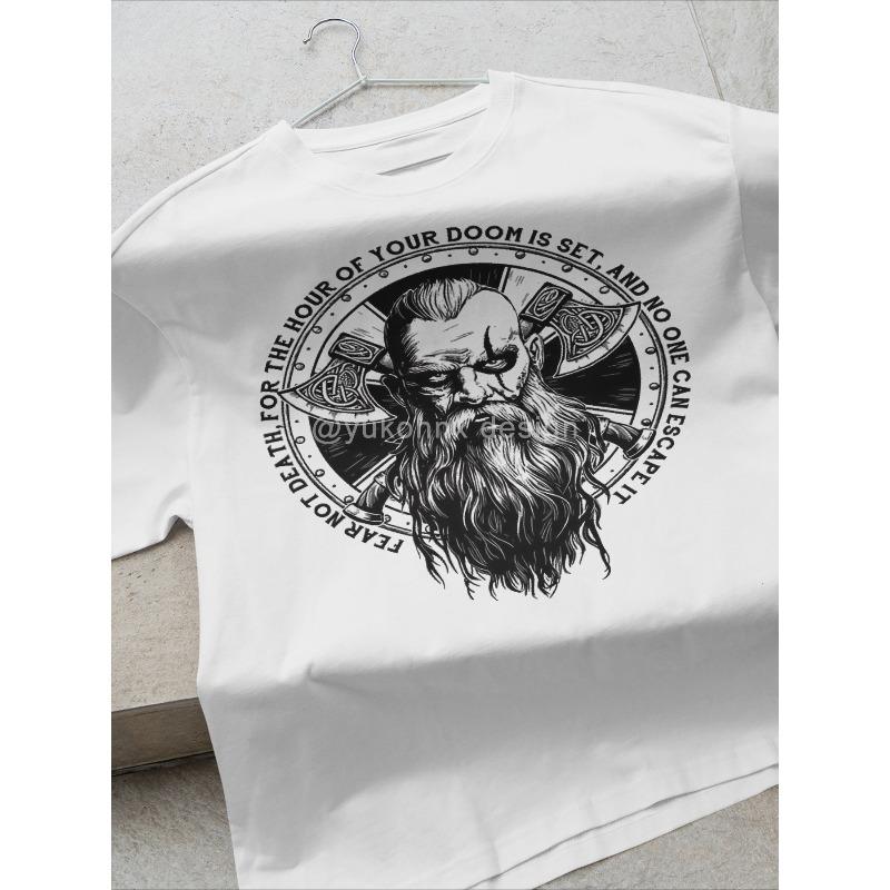 Viking Warrior Battle Axe Street Style Unique Print Casual Breathable - 100% Cotton Regular Fit T-Shirt, Classic Crew Neck, Soft & Comfortable Fabric