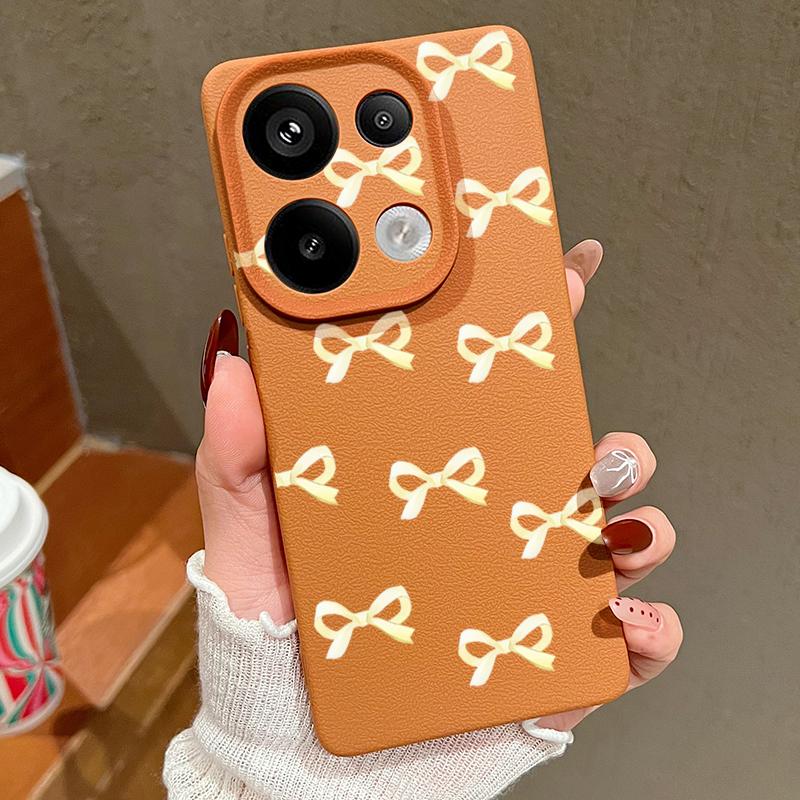 Bowknot Print TPU Leather Texture Soft Case For Xiaomi 13T Pro Poco X7 X6 M6 Pro Redmi Note 14 Pro 13 12 11 Matte Slim Shockproof Phone Cover