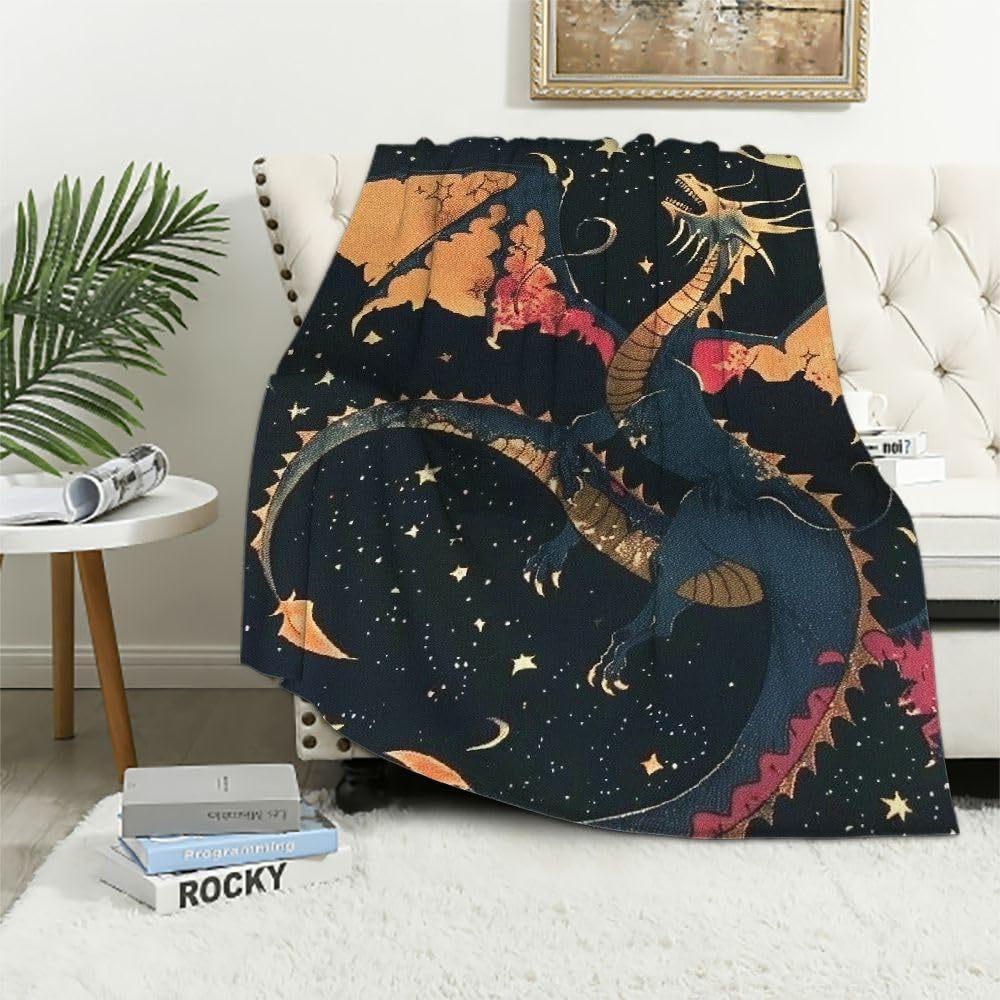 Cool black gold dragon blanket soft flannel blanket living room bedroom sofa office decoration blanket