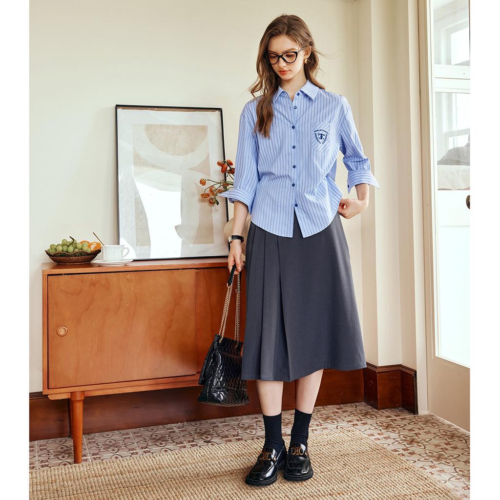 Classic Lapel Striped Shirt Spring New British College Style Shirt Underwear Cardigan Jacket Top