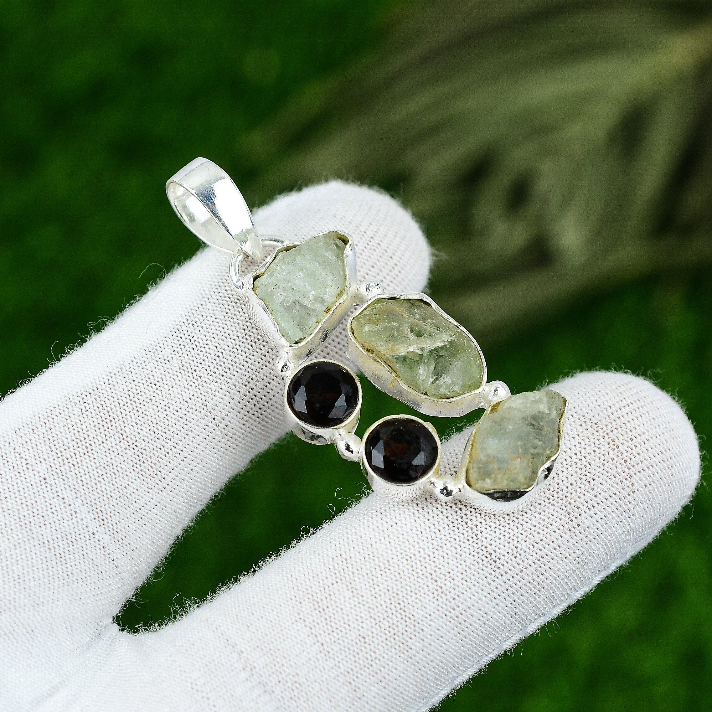 

Gift For Women Pendant 925 Sterling Silver Natural Prehnite Rough Gemstone
