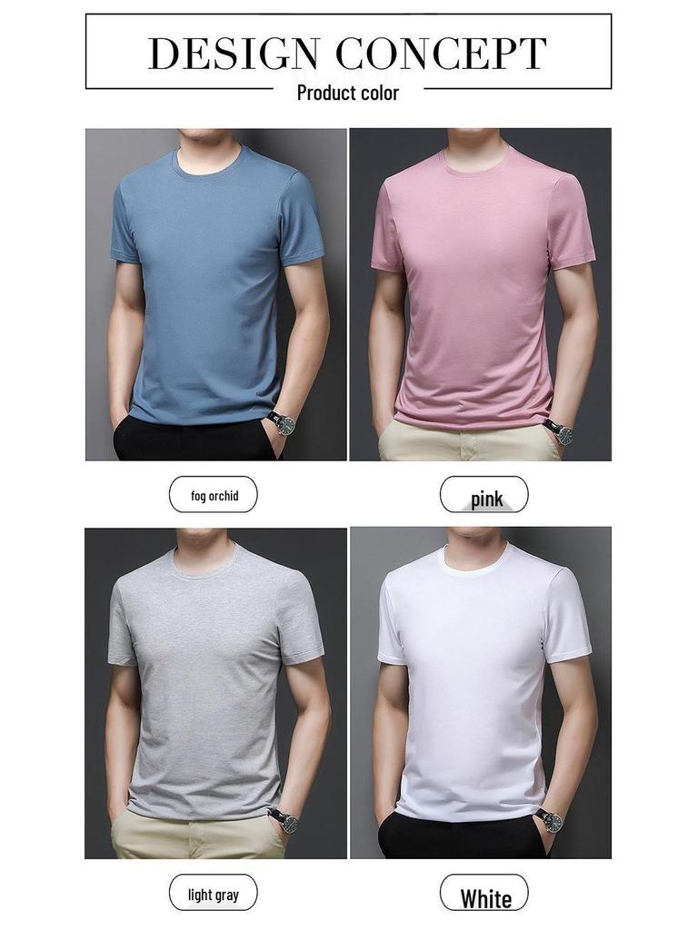 Men's Summer 2022 Pure Cotton Crew Neck T-shirt - Solid Color, Short Sleeve, Casual Fit